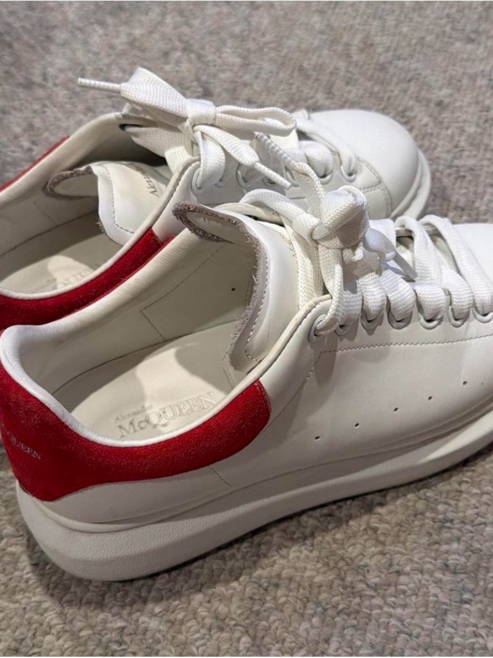 Alexander McQueen White Sneakers with Red Heel Tab